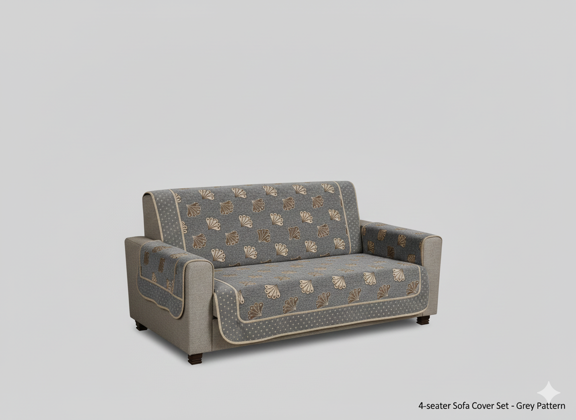 Comfort Shoppy 6 Seater Velvet Sofa Cover Set | Grey | Sofa Cover for 3 Seater + 2 Chair