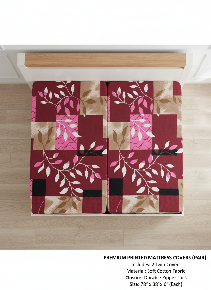 Comfort Shoppy Single Size Zippered Cotton Stretchable Mattress Cover  (Maroon, Pink)