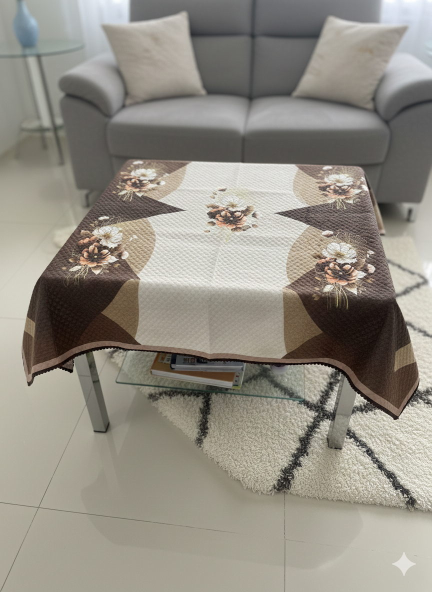 Comfort Shoppy Velvet 6 Seater Floral Table Cover  (Brown, White)