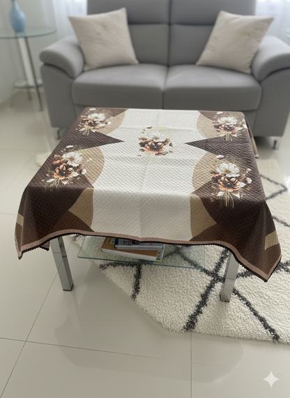 Comfort Shoppy Velvet 6 Seater Floral Table Cover  (Brown, White)