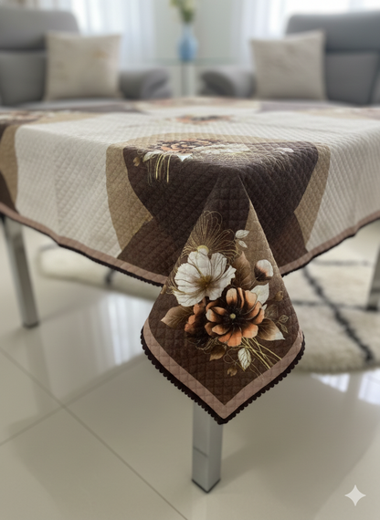 Comfort Shoppy Velvet 6 Seater Floral Table Cover  (Brown, White)