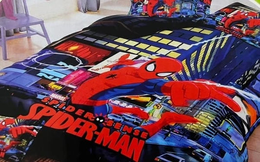 Comfort Shoppy 250 TC Cotton Double, Queen Cartoon Flat Bedsheet  (Pack of 1, Navy Blue, Spiderman Print)