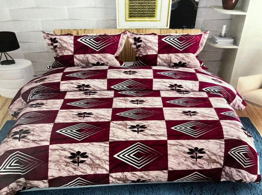 Comfort Shoppy 250 TC Cotton King, Super King Abstract Flat Bedsheet  (Pack of 1, Plum & Graphite color)