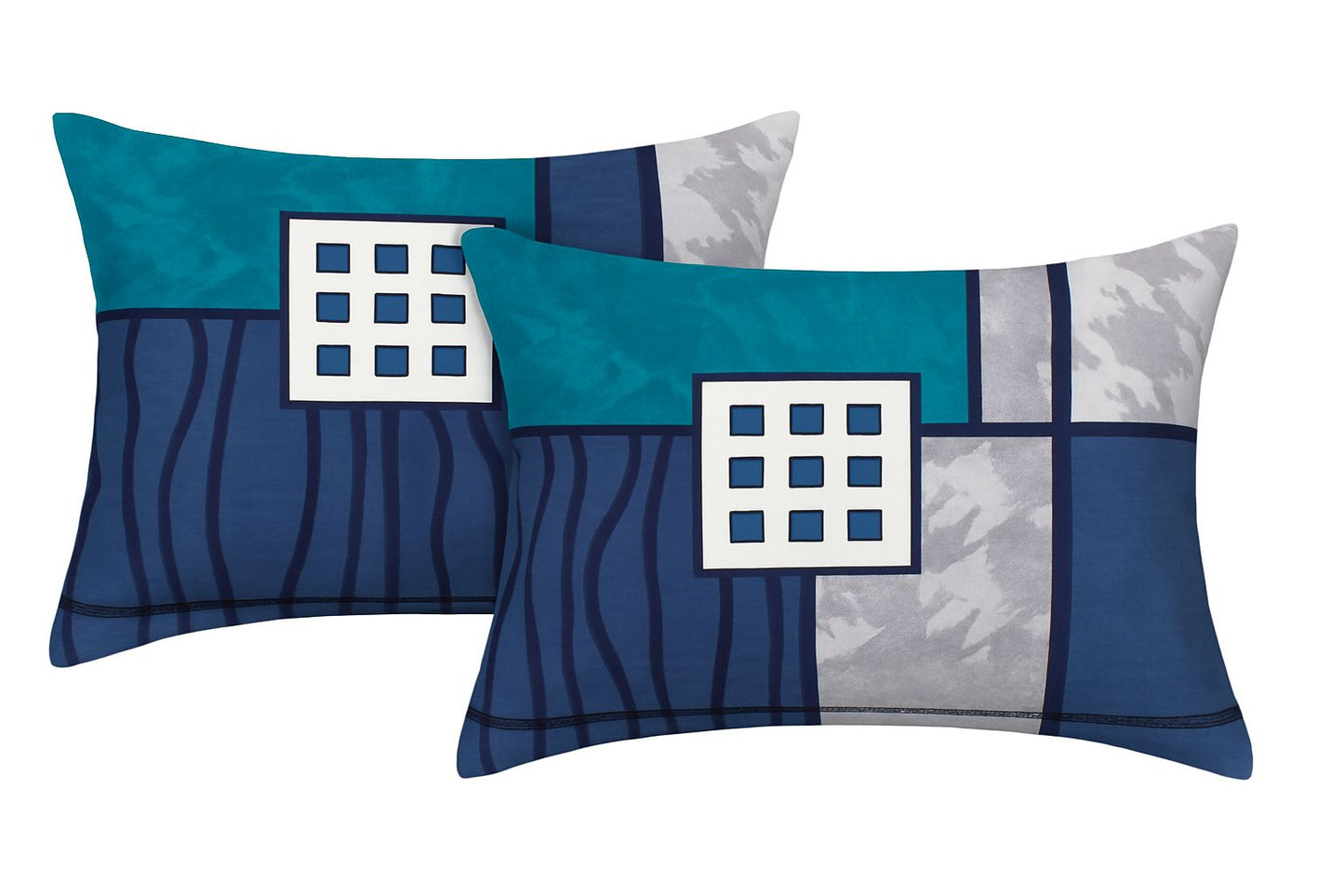 Comfort Shoppy Cotton Pillows Cover  (45 cm*71 cm, Pack of 2, Blue, Grey)