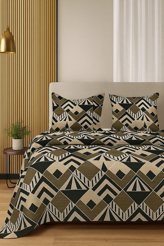 Comfort Shoppy Cotton Super King, Double, King Flat 350 TC Abstract Bedsheet  (Pack of 1, Green, Golden)
