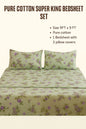 Comfort Shoppy Cotton Super King, Double, King Flat 350 TC Floral Bedsheet  (Pack of 1, Green, Golden)