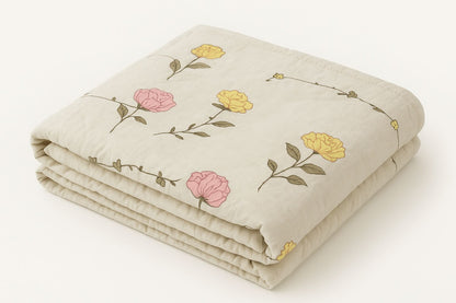 Comfort Shoppy Floral Single Comforter for AC Room  (Cotton, Beige, Grey, Yellow, Pink)