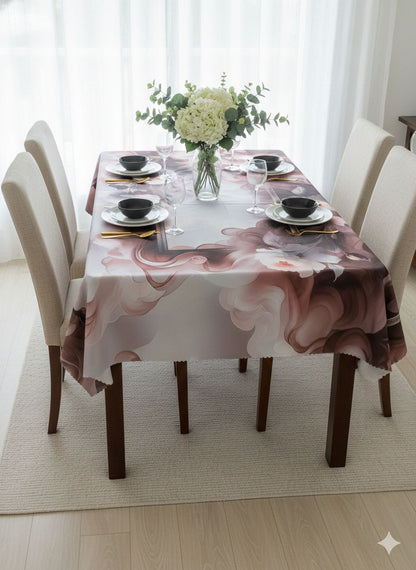 Comfort Shoppy Velvet 6 Seater Printed Table Cover (Pink,golden, White)
