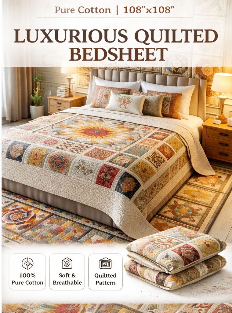 Cotton Super King, 108 * 108 Flat 400 TC Floral 1 Bedsheet with 2 Pillow Covers (Multicolor), Quilted Print