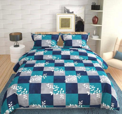Comfort Shoppy 350 TC Cotton Super King, King Floral Flat Bedsheet  (Pack of 1, Blue base, Grey, White)