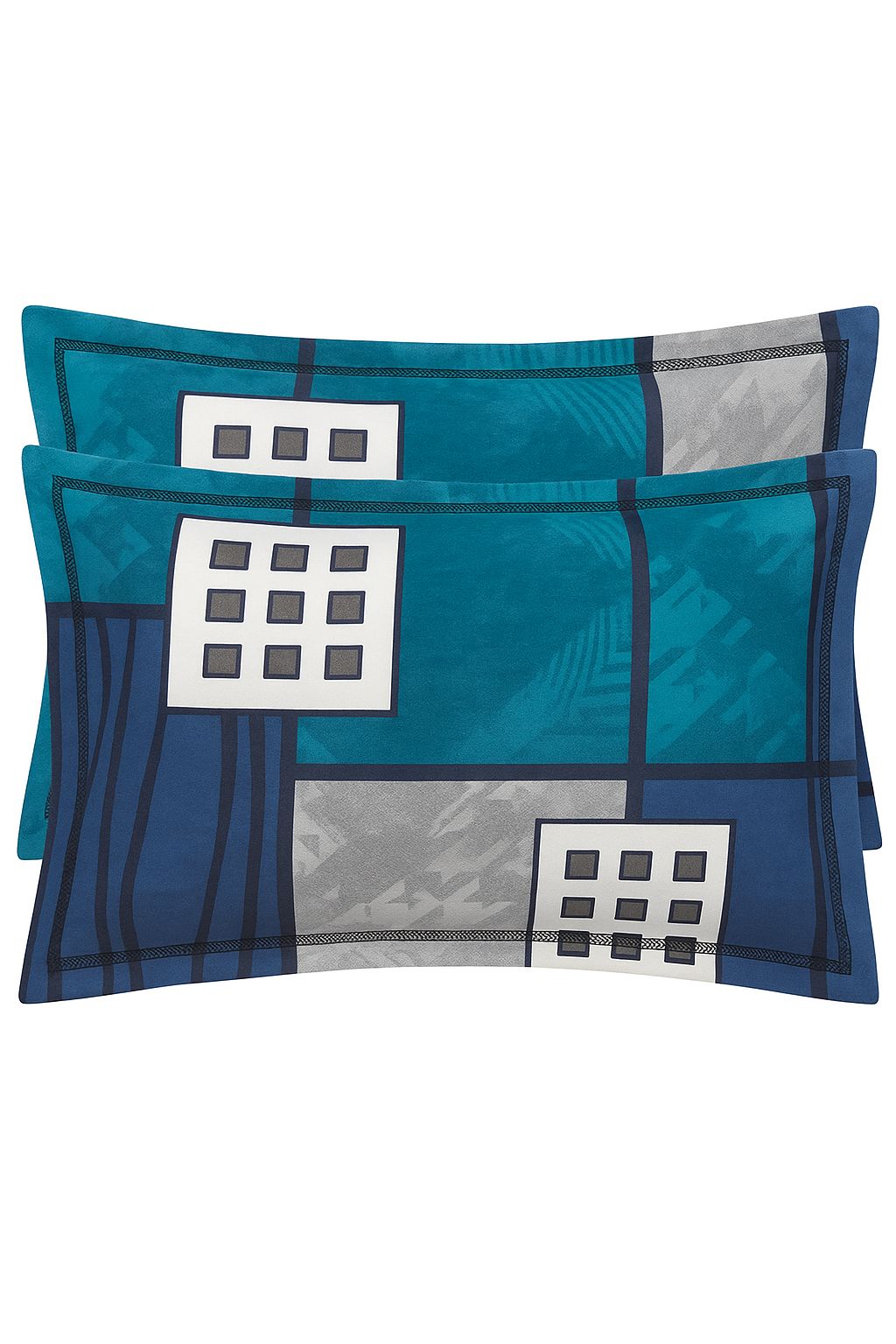 Comfort Shoppy Cotton Pillows Cover  (45 cm*71 cm, Pack of 2, Blue, Grey)