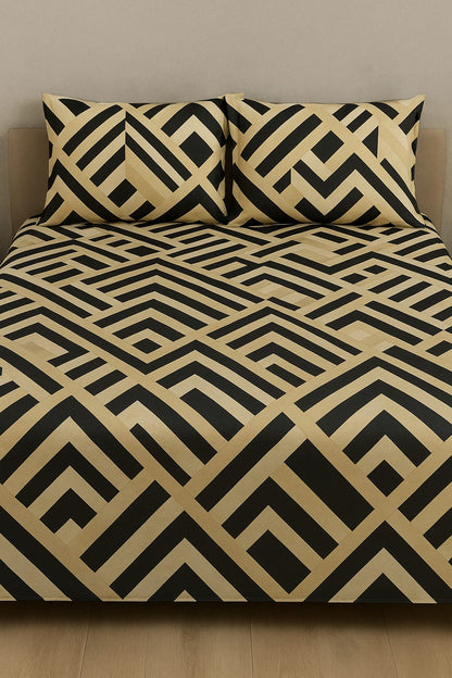 Comfort Shoppy Cotton Super King, Double, King Flat 350 TC Abstract Bedsheet  (Pack of 1, Green, Golden)