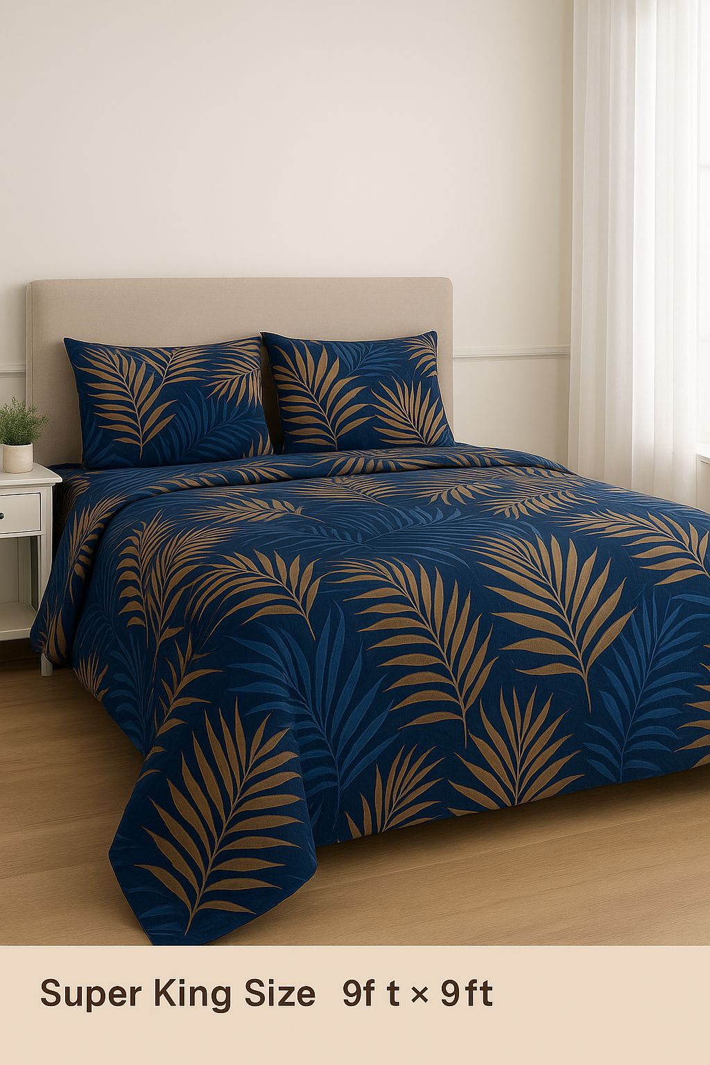 Comfort Shoppy Cotton Super King, Double, King Flat 350 TC Printed Bedsheet  (Pack of 1, Blue, GOLDEN)