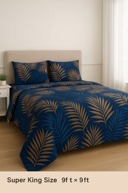 Comfort Shoppy Cotton Super King, Double, King Flat 350 TC Printed Bedsheet  (Pack of 1, Blue, GOLDEN)