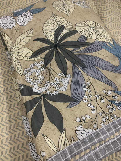 Comfort Shoppy Printed Single Comforter for Mild Winter  (Cotton, Beige, Green floral)