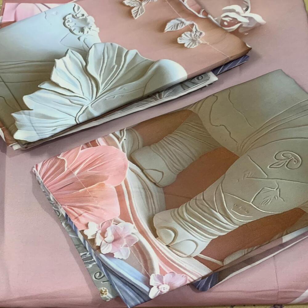 Comfort Shoppy Cotton King Flat 400 TC 7D Digital Print Cartoon Bedsheet  (Pack of 1, Pink, Grey, White)