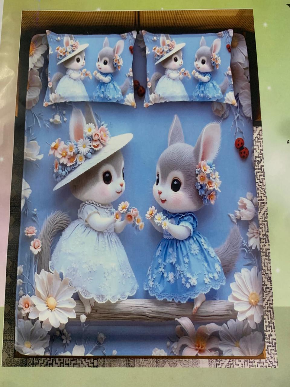 Comfort Shoppy Cotton King Flat 400 TC Cartoon 7D Digital Print Bedsheet  (Pack of 1, Blue, White, Pink)