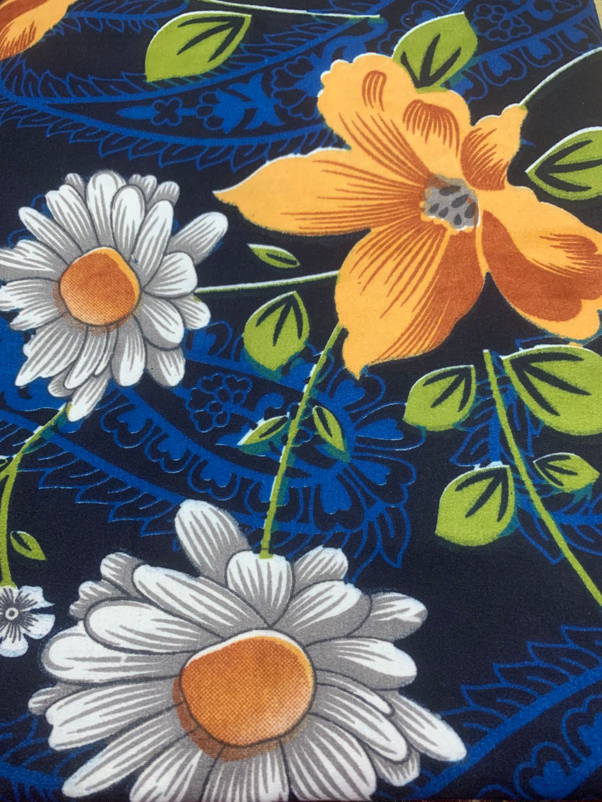 Comfort Shoppy Single Size Zippered Cotton Stretchable Mattress Cover (Navy blue, yellow)