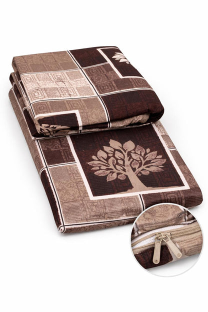 Comfort Shoppy Single Size Zippered Cotton Stretchable Mattress Cover (Brown, Beige, White)