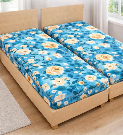 Comfort Shoppy Single Size Zippered Cotton Stretchable Mattress Cover (Blue, Yellow)