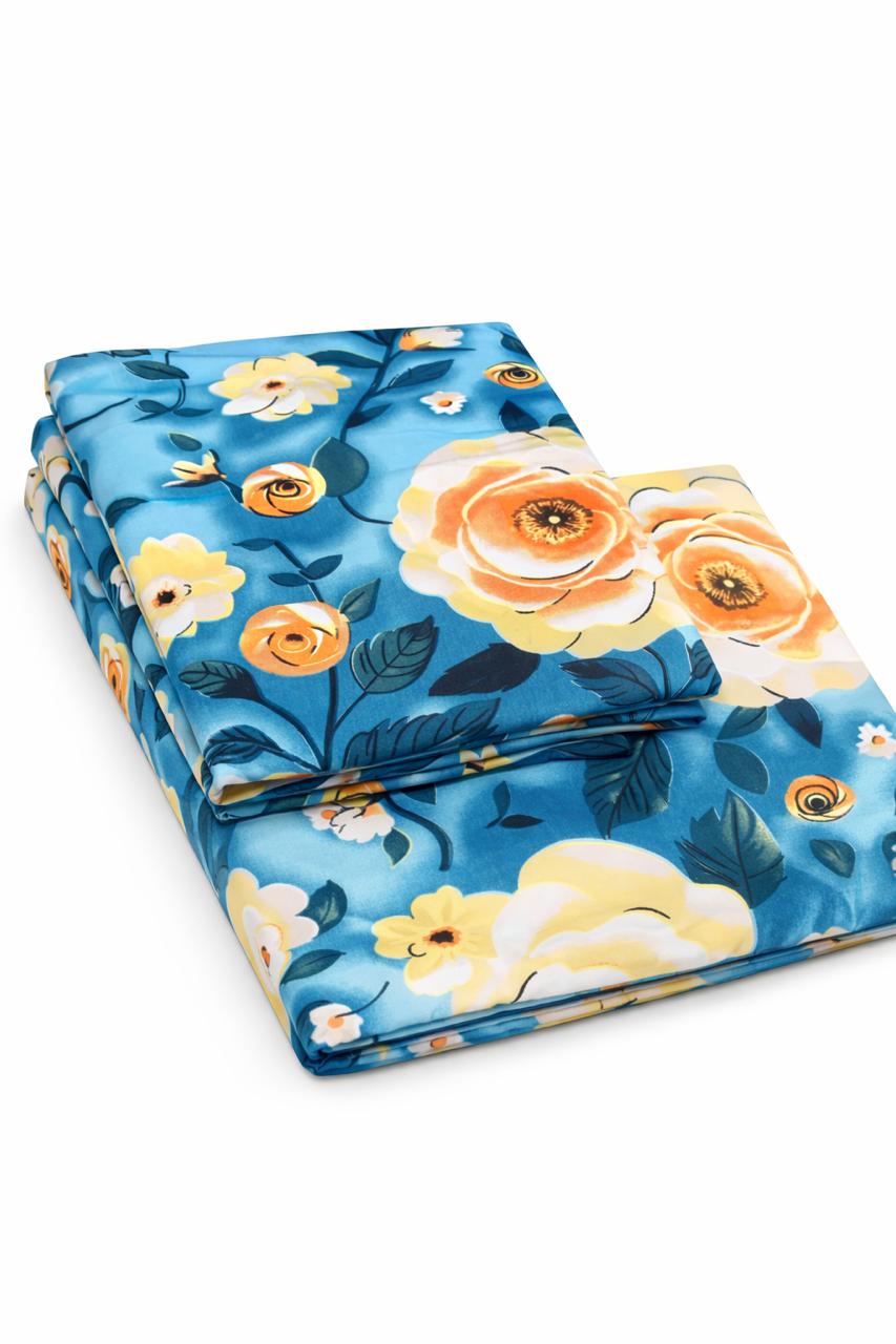 Comfort Shoppy Single Size Zippered Cotton Stretchable Mattress Cover (Blue, Yellow)