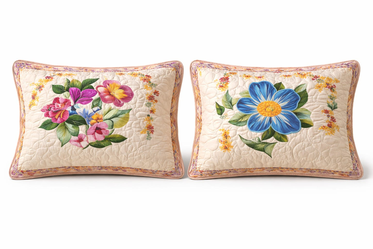 Cotton Super King Flat,108 * 108 400 TC Floral 1 Bedsheet with 2 Pillow Covers (Multicolor), Quilted Print.