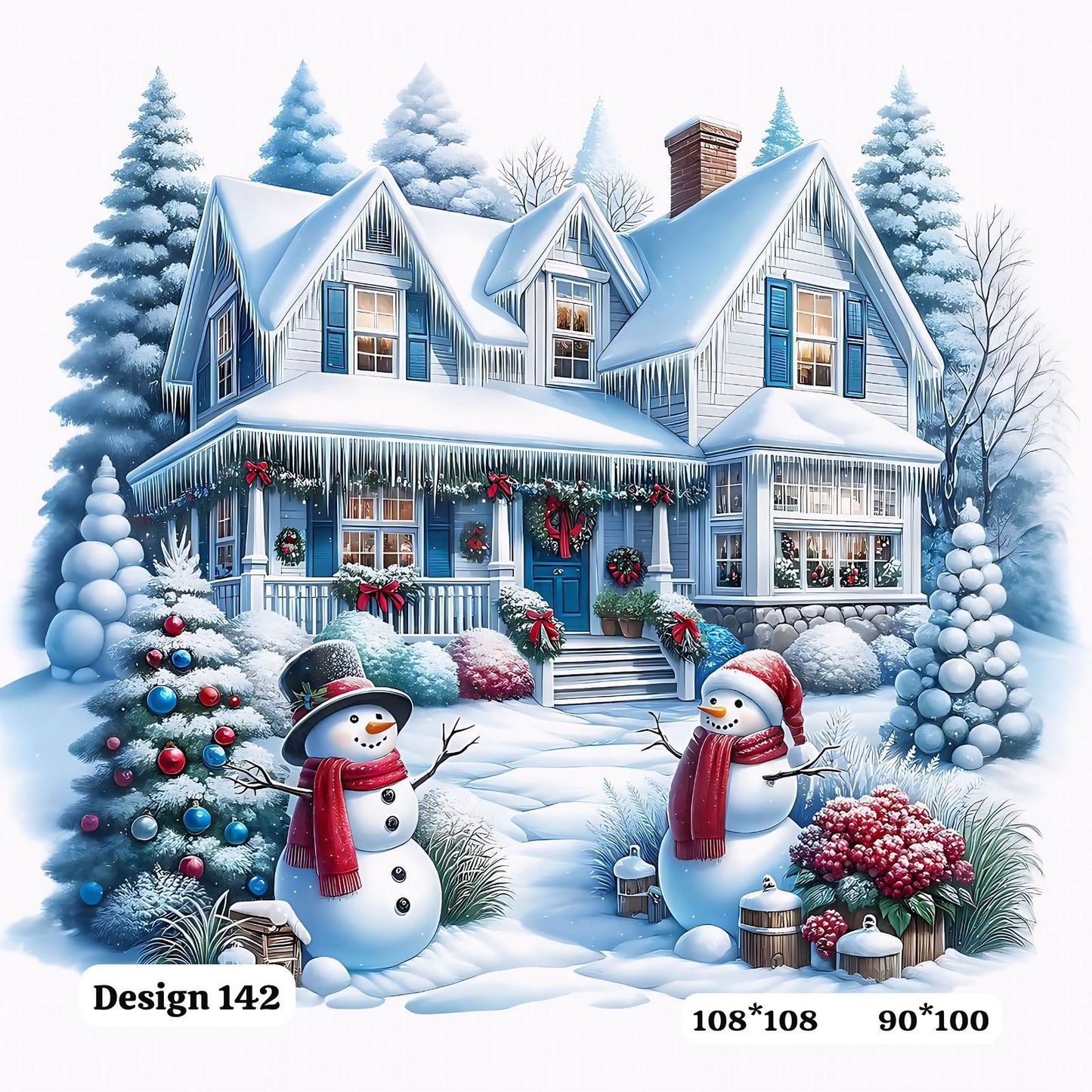 Comfort Shoppy Cotton Super King Flat 400 TC 7D Digital Bedsheet  (Pack of 1, White, Blue)