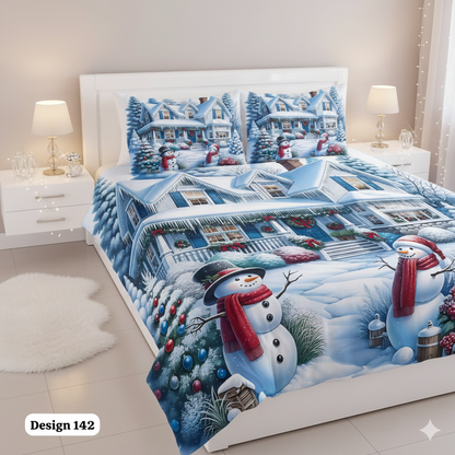 Comfort Shoppy Cotton Super King Flat 400 TC 7D Digital Bedsheet  (Pack of 1, White, Blue)