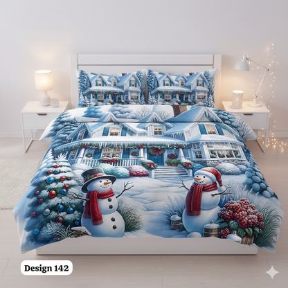 Comfort Shoppy Cotton Super King Flat 400 TC 7D Digital Bedsheet  (Pack of 1, White, Blue)