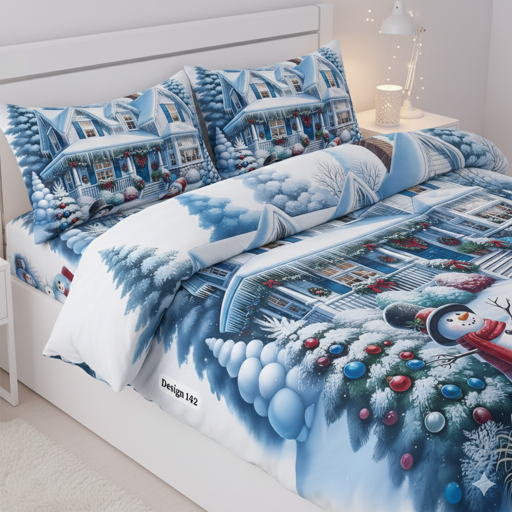 Comfort Shoppy Cotton Super King Flat 400 TC 7D Digital Bedsheet  (Pack of 1, White, Blue)