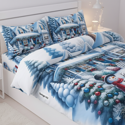 Comfort Shoppy Cotton Super King Flat 400 TC 7D Digital Bedsheet  (Pack of 1, White, Blue)