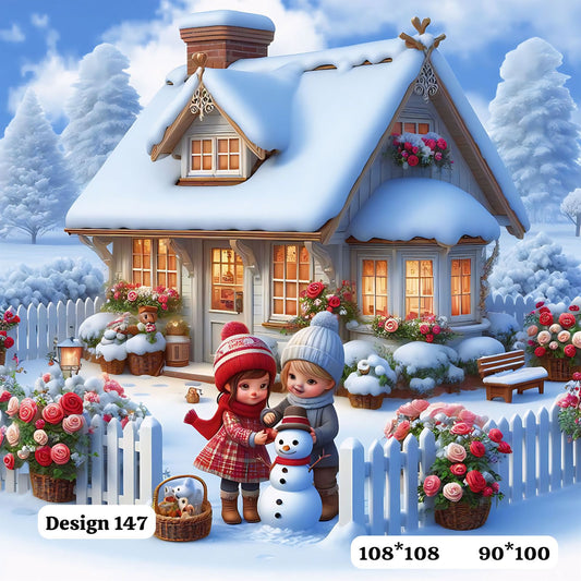 Comfort Shoppy Cotton King Flat 400 TC Winter & Christmas Special Premium 7D Printed Bedsheet with 2 Pillow Covers | 108x108 | Pack of 1 | Blue & White