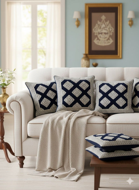 Comfort Shoppy Velvet Cushions Cover  (40 cm*40 cm, Pack of 5, Dark Blue)