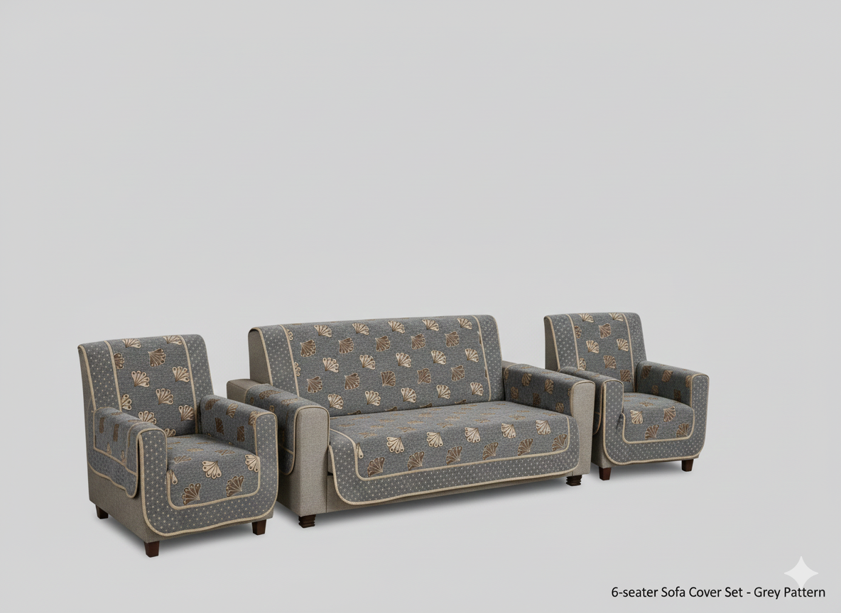 Comfort Shoppy 6 Seater Velvet Sofa Cover Set | Grey | Sofa Cover for 3 Seater + 2 Chair