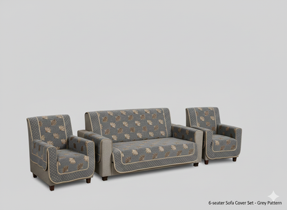 Comfort Shoppy 6 Seater Velvet Sofa Cover Set | Grey | Sofa Cover for 3 Seater + 2 Chair