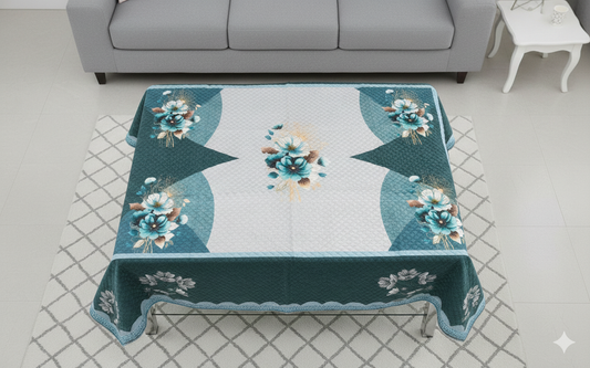 Comfort Shoppy Velvet 6 Seater Floral Table Cover  (Green, White)