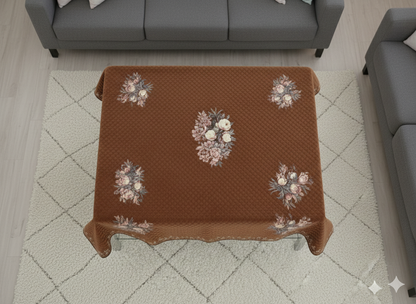 Comfort Shoppy Velvet 6 Seater Floral Table Cover  (Brown)