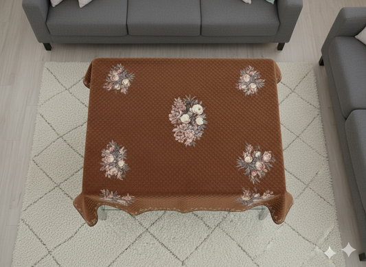 Comfort Shoppy Velvet 6 Seater Floral Table Cover  (Brown)