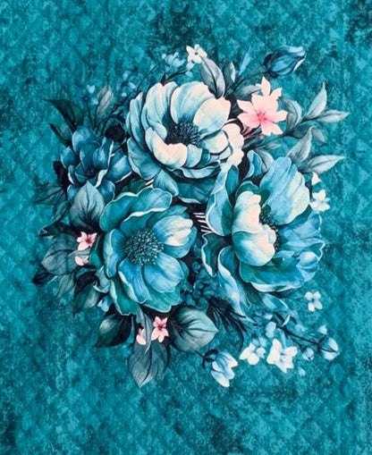 Comfort Shoppy Velvet 6 Seater Floral Table Cover  (White, teal green, teal)