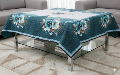 Comfort Shoppy Velvet 6 Seater Floral Table Cover  (Green, White)