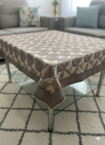 Comfort Shoppy Velvet 6 Seater Geometric Table Cover  (White, Brown)