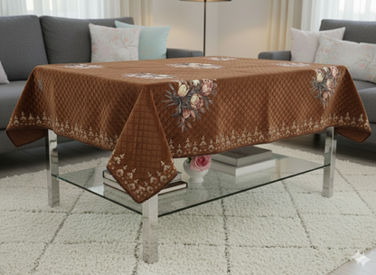 Comfort Shoppy Velvet 6 Seater Floral Table Cover  (Brown)