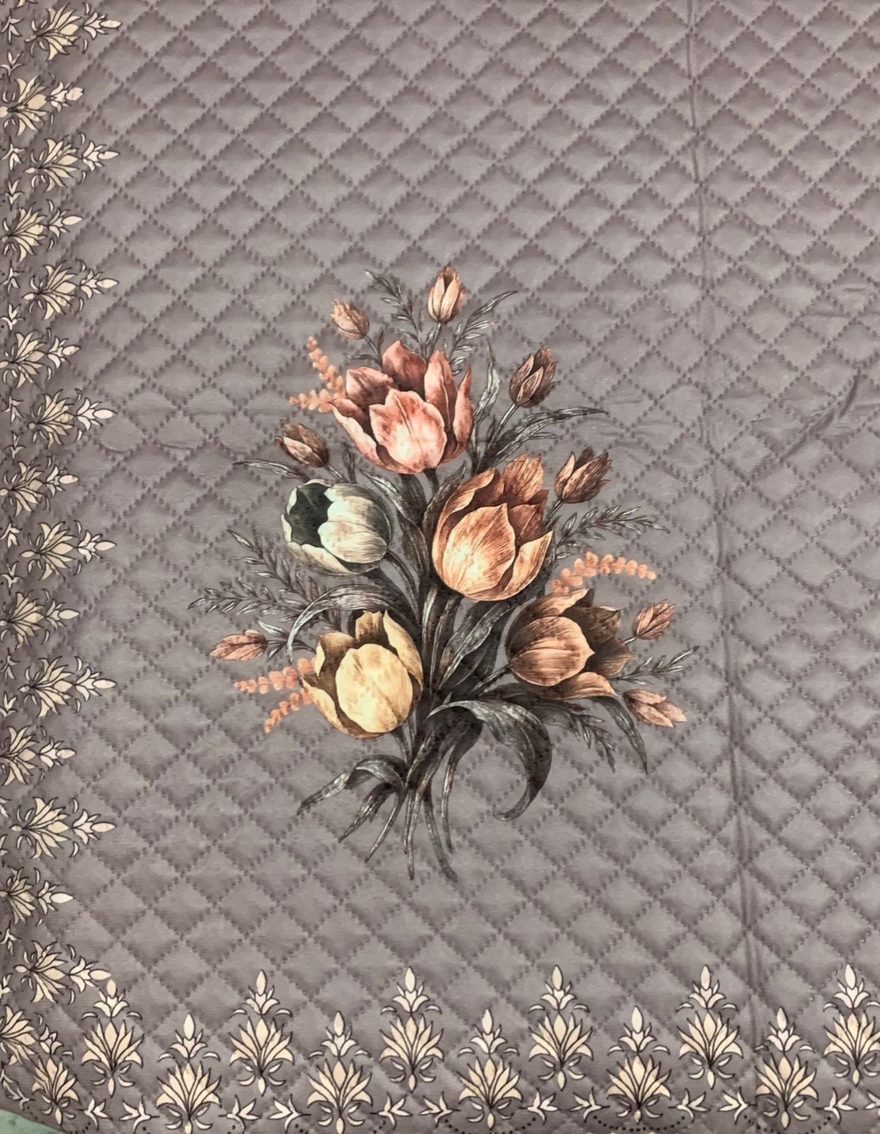 Comfort Shoppy Velvet 6 Seater Floral Table Cover  (Grey)