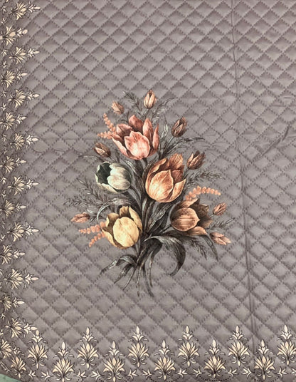 Comfort Shoppy Velvet 6 Seater Floral Table Cover  (Grey)