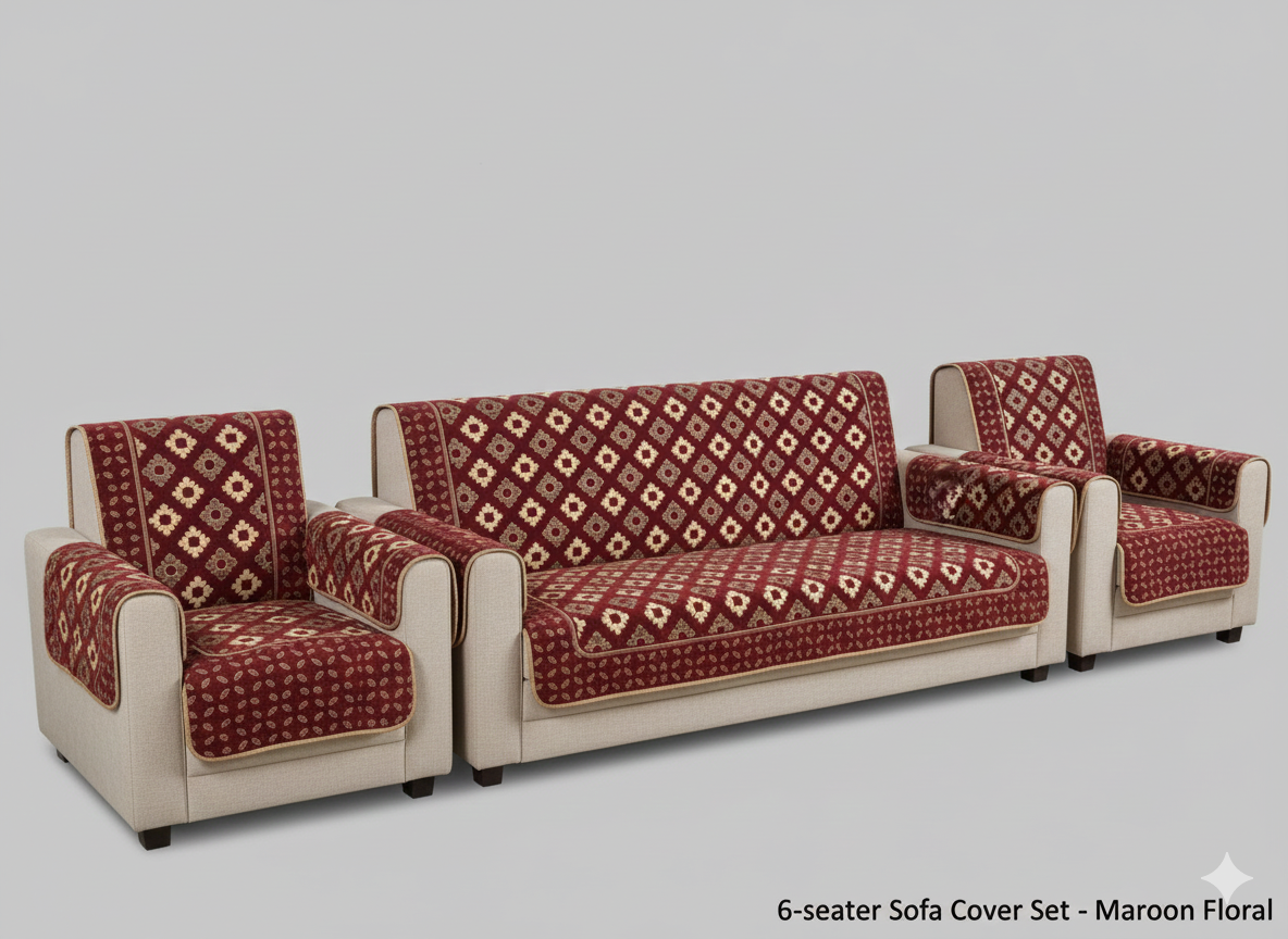 Comfort Shoppy 6 Seater Velvet Sofa Cover Set | Maroon | Sofa Cover for 3 Seater + 2 Chair