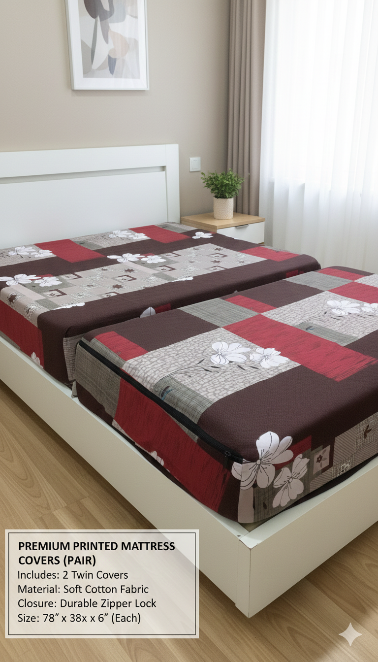 Comfort Shoppy Single Size Zippered Cotton Stretchable Mattress Cover  (Brown, Red)
