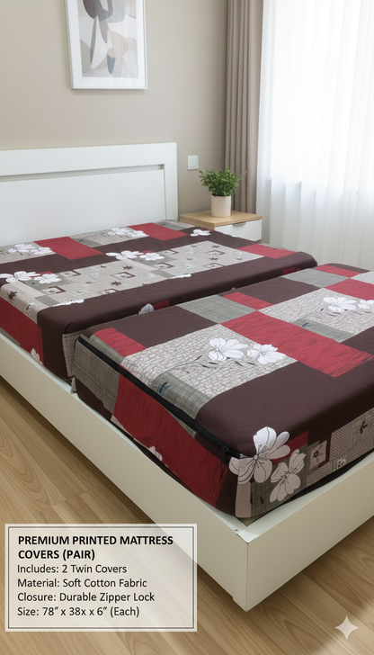 Comfort Shoppy Single Size Zippered Cotton Stretchable Mattress Cover  (Brown, Red)