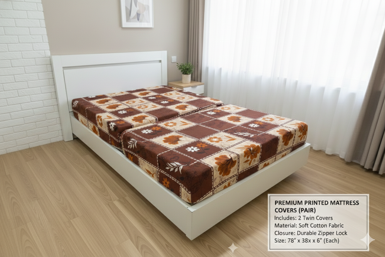 Comfort Shoppy Single Size Zippered Cotton Stretchable Mattress Cover  (Brown, Beige)