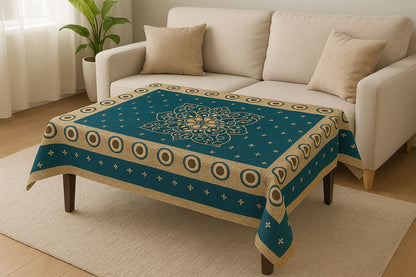 Comfort Shoppy Velvet 6 Seater Embroidered Table Cover  (Green, teal)