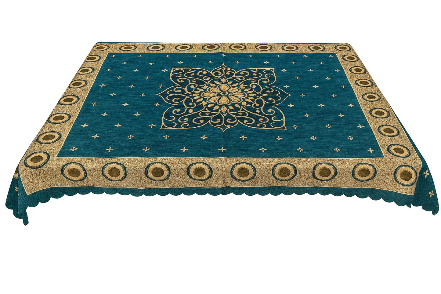Comfort Shoppy Velvet 6 Seater Embroidered Table Cover  (Green, teal)